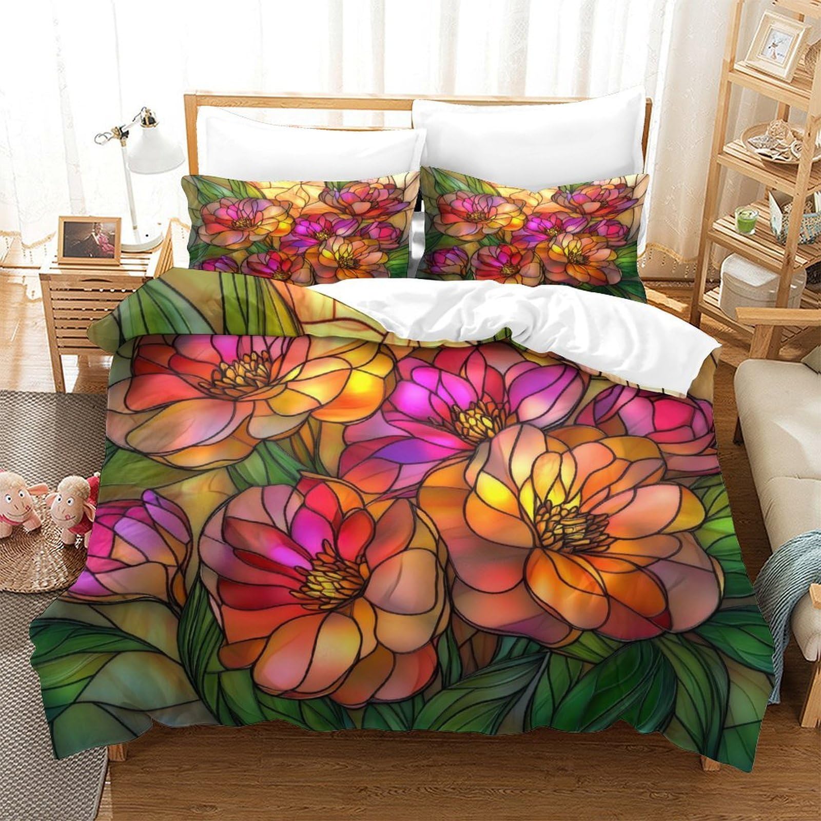 Flamingo-Pärchen Bettbezug Weich 3D Gedruckt Kuschelig Schlafkomfort Bettdeckenbezug 3 Teilig Mikrofaser Reißverschluss mit Kissenbezug for Erwachsene & Frauen Super King（260x220cm）
