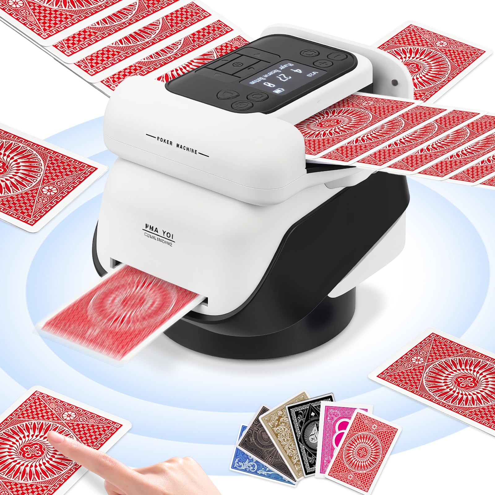 Automatischer Kartenmischer und Austeiler, 2 in 1 Kartenmischmaschine, 360° Drehung für 2-8 Spieler, Wiederaufladbar, Leise Elektrischer Kartenmischer für Poker, Blackjack, Texas Holdem