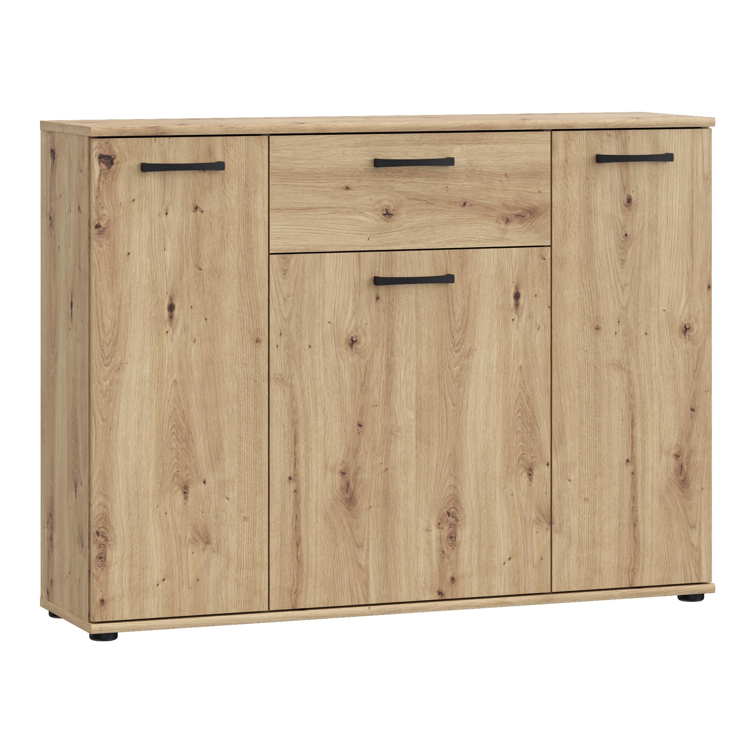 Forte NIKO Sideboard 110, Skandi-Kommode, 3-türig, 1 Schublade, Holzwerkstoff, Wohn-/Schlafzimmer, Artisan Eiche Holzdekor, 109,6 cm breit x 81,7 cm hoch x 29,1 cm tief