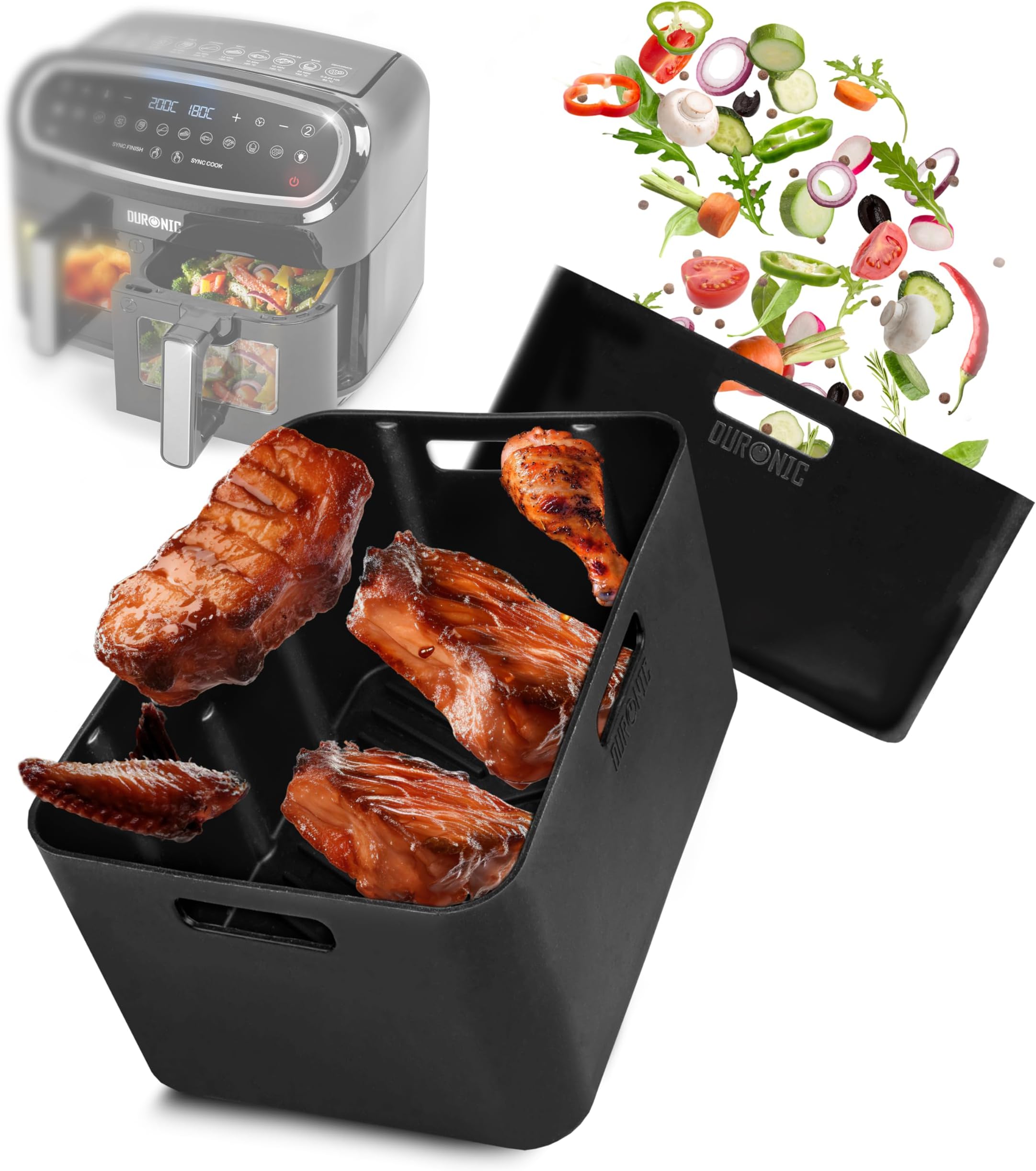 Duronic Silicone Air Fryer Liners AFL1 Air Fryer Basket Liner Durable Nonstick Silicon Inserts for Air Fryers AF24 AF34, Ninja AF400UK Reusable Dual Air Fryer Accessory Premium Cooking Accessories