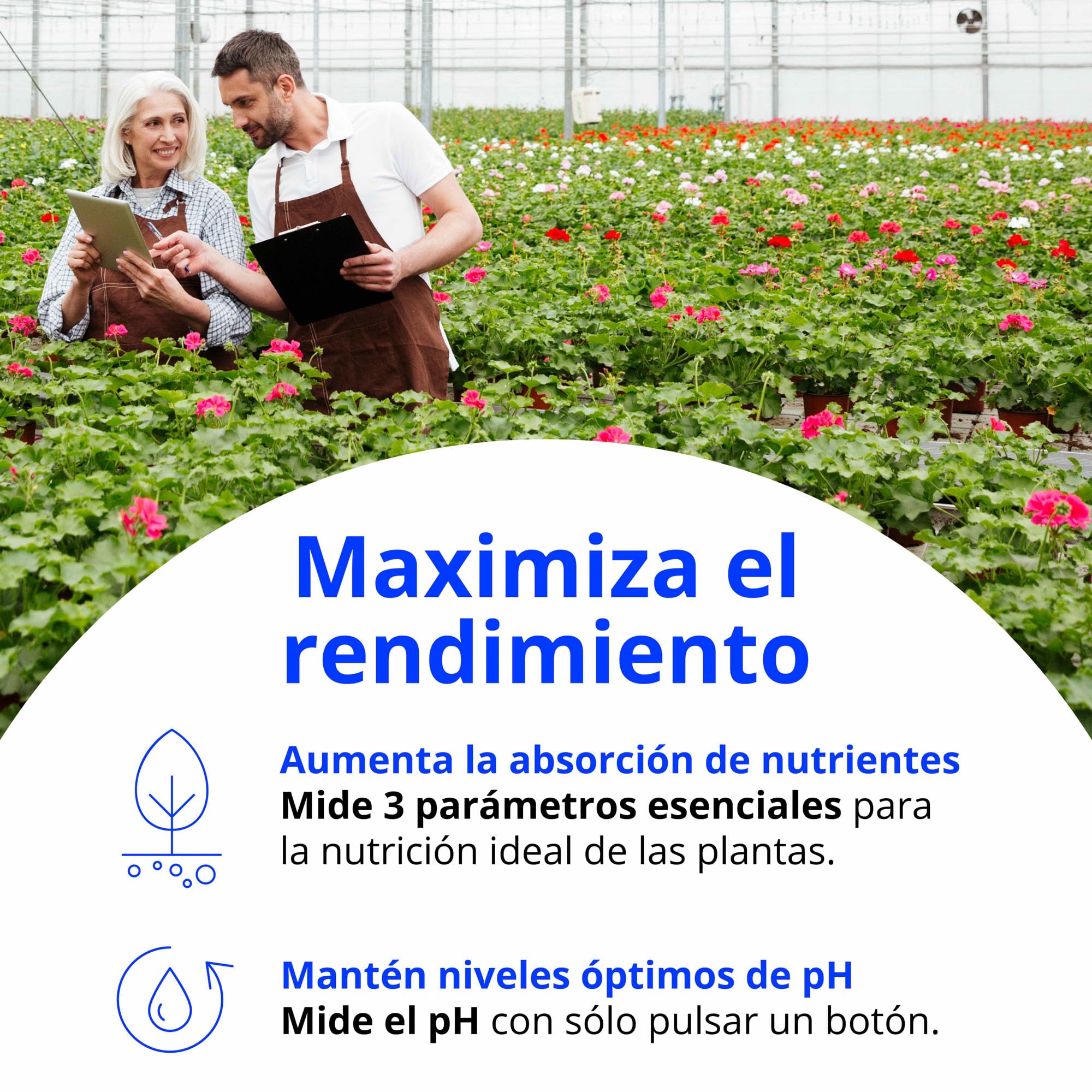 Medidor combinado METCOM de Bluelab - Medidor combinado de pH, temperatura y conductividad (CE) con sondas, de fácil calibración
