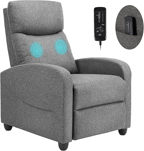 Sweetcrispy Recliner Chair for Adults, Massage Fabric Small Recliner Home Theater Seating with Lumbar Support, Adjustable Modern Reclining Chair with Padded Seat Backrest for Living Room (Grey) B0CZQ7RPPY