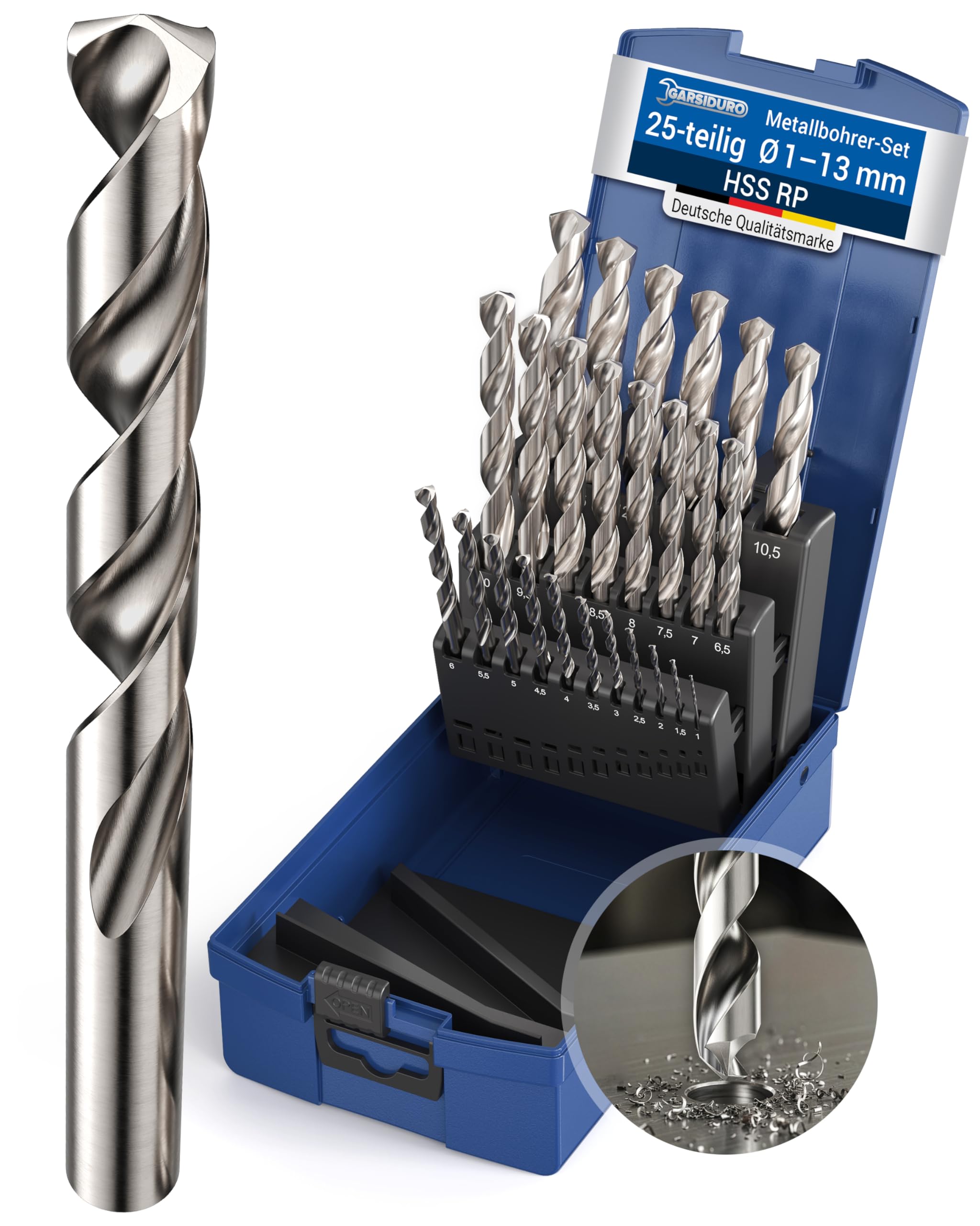 Juego de brocas para metal HSS 19 piezas, HSS-RP profesional 1-13 mm
