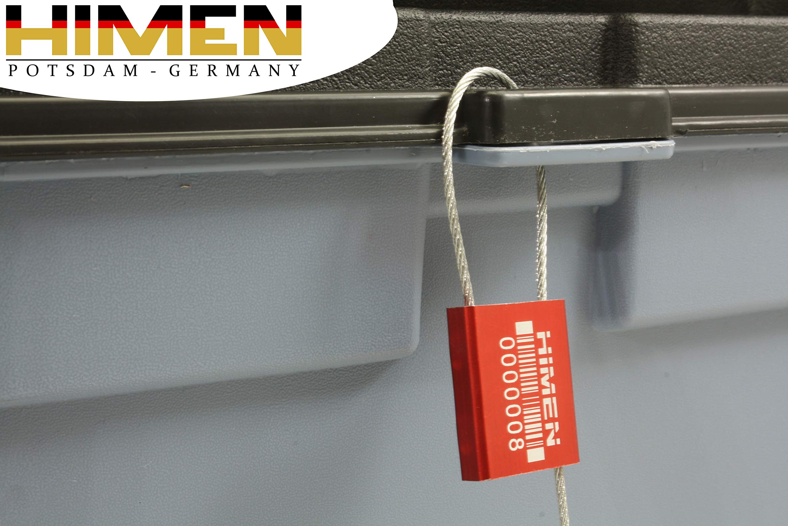 HIMEN 50 Plomben mit Drahtseil – Sicherheitsplomben fortlaufend nummeriert mit Barcode, Länge 280 mm, Modell ACS-1.5F, rot