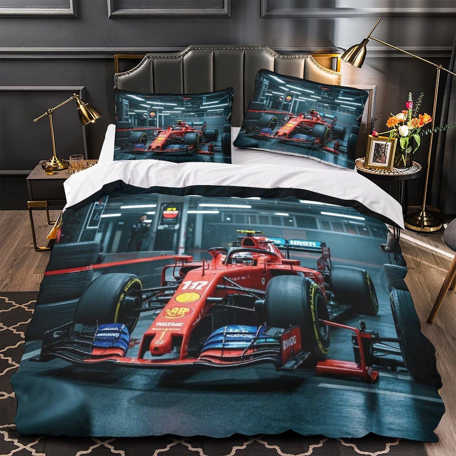 DAFUfbw Breathable Double（200x200cm） Formulaa Racing Quilt Cover Set With Hidden Zipper, Racing Car Duvet Cover Set with Pillowcases Bedding Set Soft Microfiber