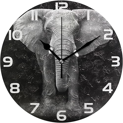 ALAZA Reloj de pared con retrato de elefante blanco, sin tictac, decorativo, para dormitorio, cocina, sala de estar, escuela, oficina, dorado