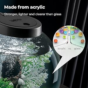 biOrb Classic 15 Acrylic 4-Gallon Aquarium with White LED Lights Modern Compact Tank for Tabletop or Desktop Display, Black-Trimmed Tank