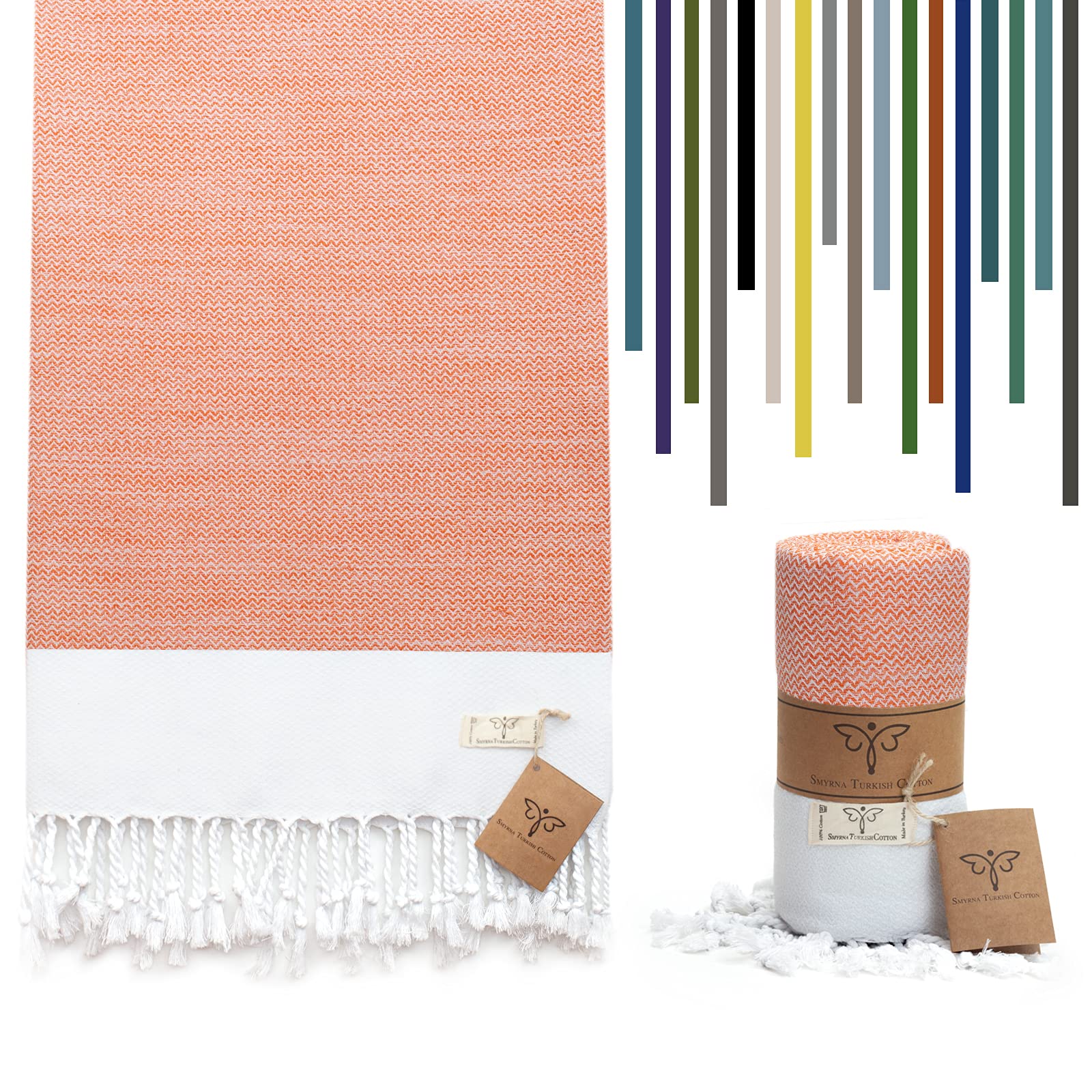 Smyrna Orientina Series Original Turkish Beach Towel | 100% Cotton, Prewashed, 37 x 71 Inches | Peshtemal and Turkish Bath Towel for SPA, Beach, Pool, Gym and Bathroom (Orange)