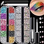 Flat Back Rhinestone Kits Colorful Rhinestones+Crystal AB&Transparent White Face Gems Nail Gem with Quick Dry Makeup Glue+Picker Pencil+Tweezer for Bedazzling Face Makeup and Nail Art