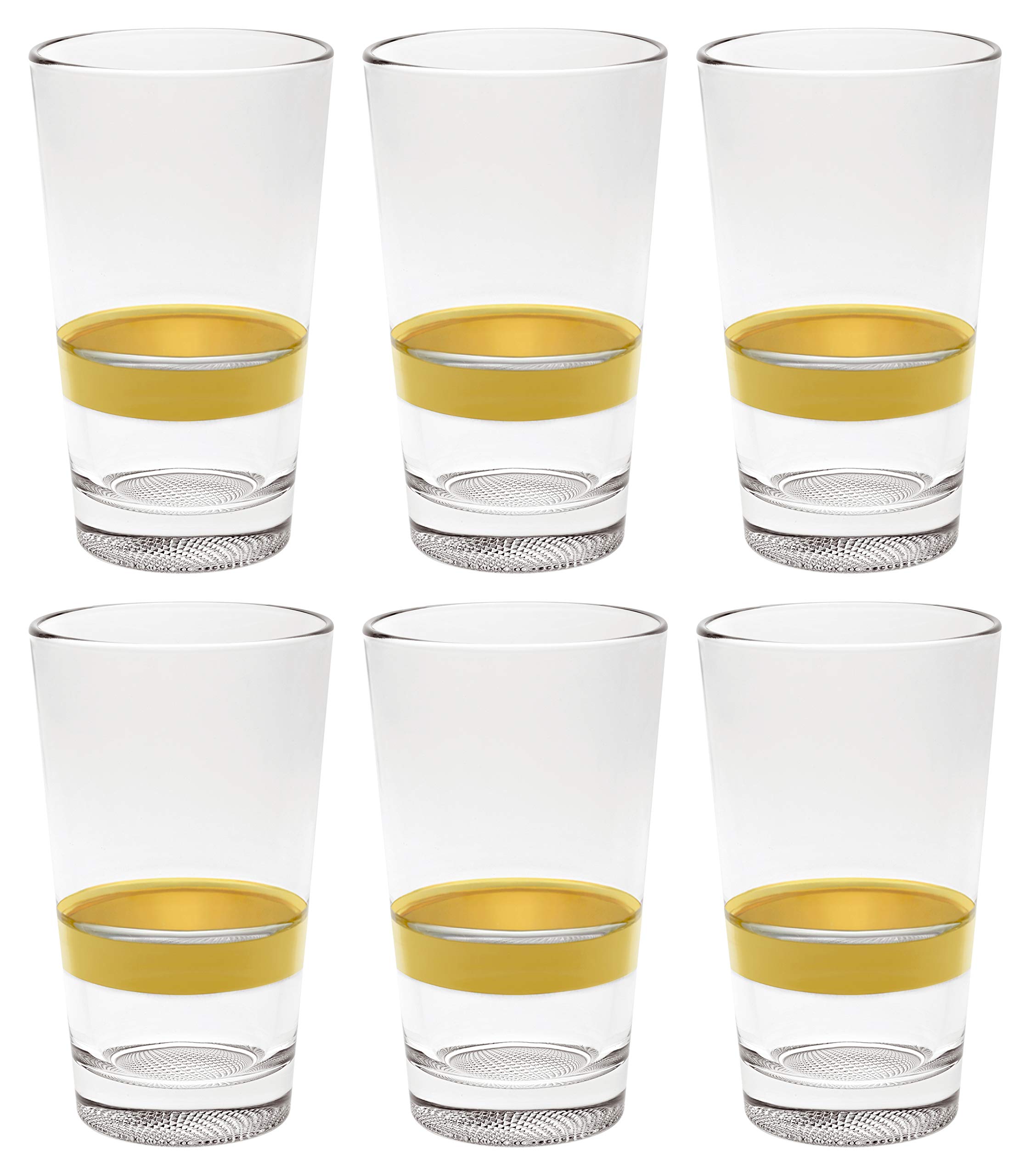 Barski - European Qualty Glass - Set of 6 - Hiball Tumbler- With Gold Band - Stackable -