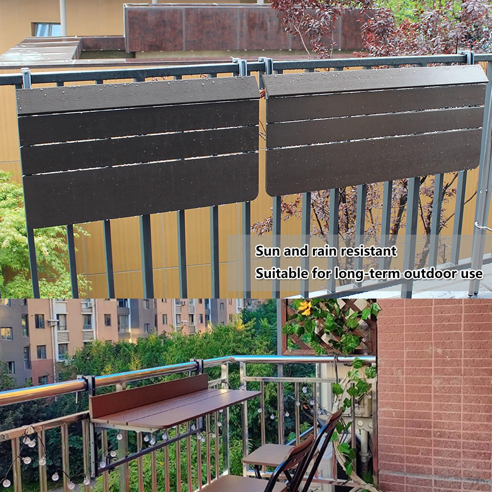 Tavolo da balcone regolabile,Tavolino da Balcone Pieghevole,2/5 Altezze Regolabili,Tavolo Tavolino da Ringhiera Salvaspazio,per Patio, Portico, Terrazza(L100*w27cm/L39.4*W10.6IN)