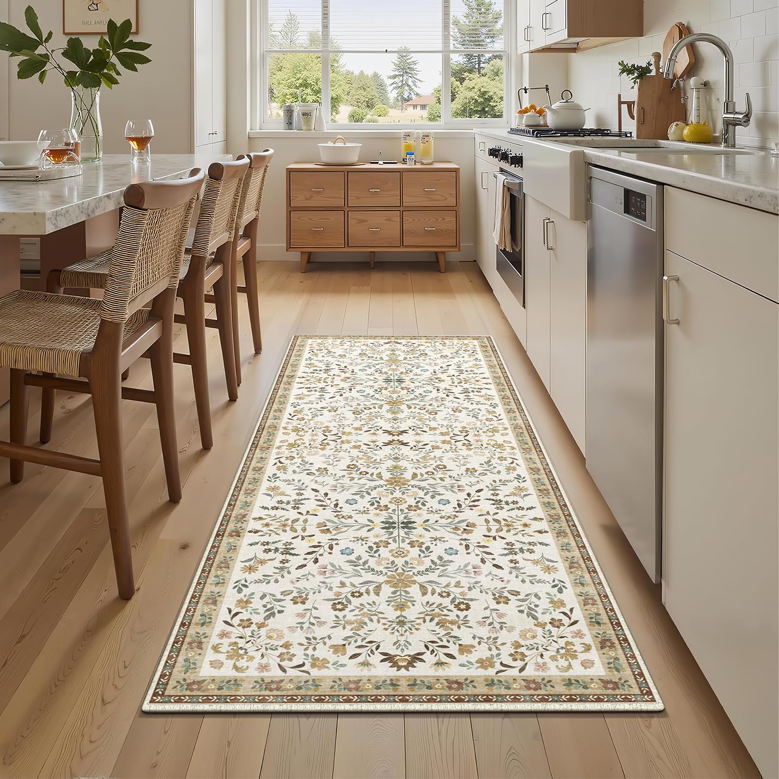 XSIVOD Floral Washable Runner Rugs for Hallway, 60x180cm, Beige/Harmony — image 1