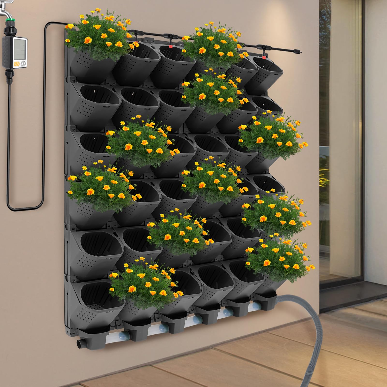 36 Löcher Hängende Vertikaler Garten-Wand-Pflanzgefäß, Wandmontierter Pflanztaschen, Selbstbewässerende Hängende Pflanzbeutel Platzsparende Blume Topfhalter für Innen- und Außenbereich 100x118.5cm