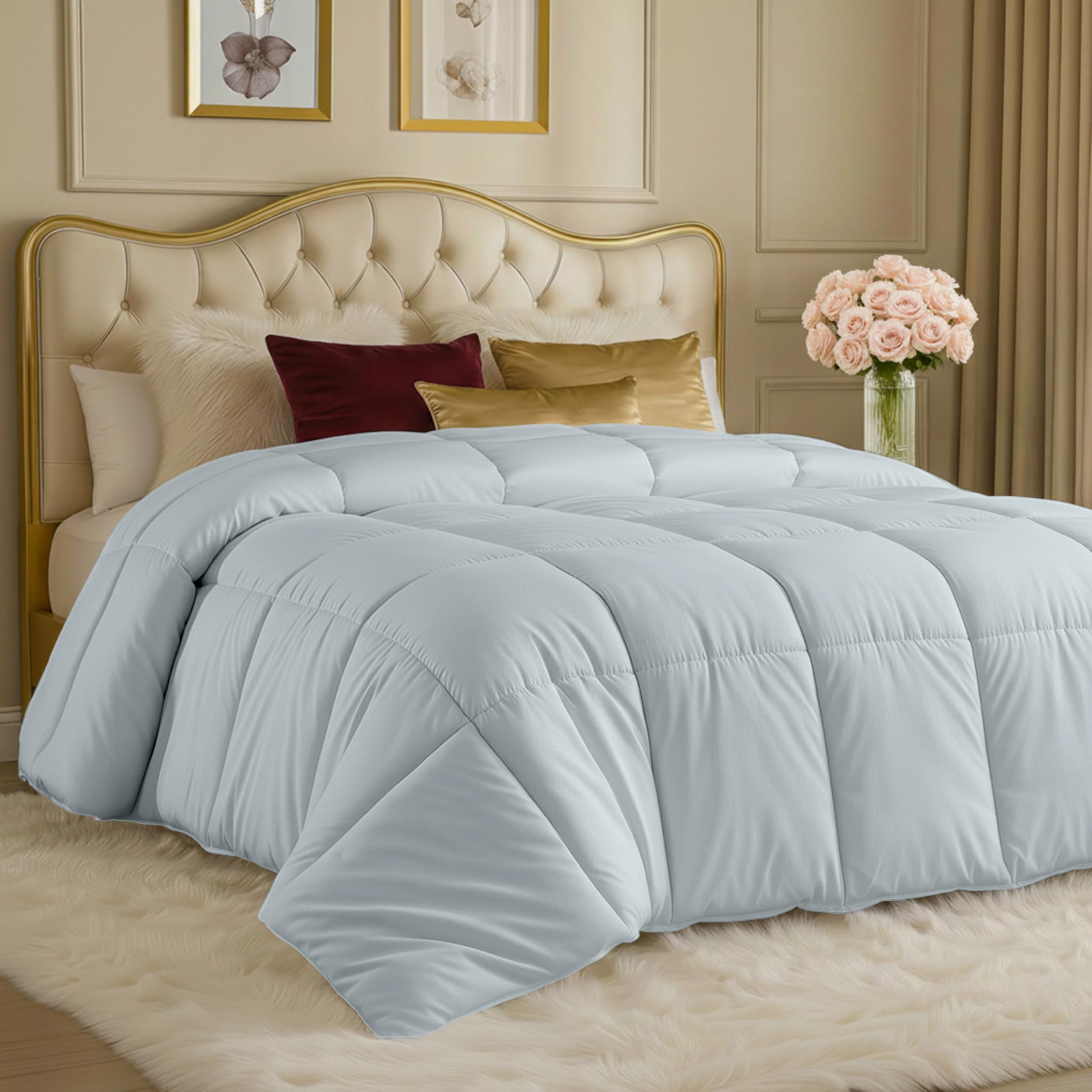 Utopia Bedding All Season 250 GSM Comforter - Plush Siliconized Fiberfill Comforter Twin - Box Stitched (Twin/Twin XL, Light Gray)