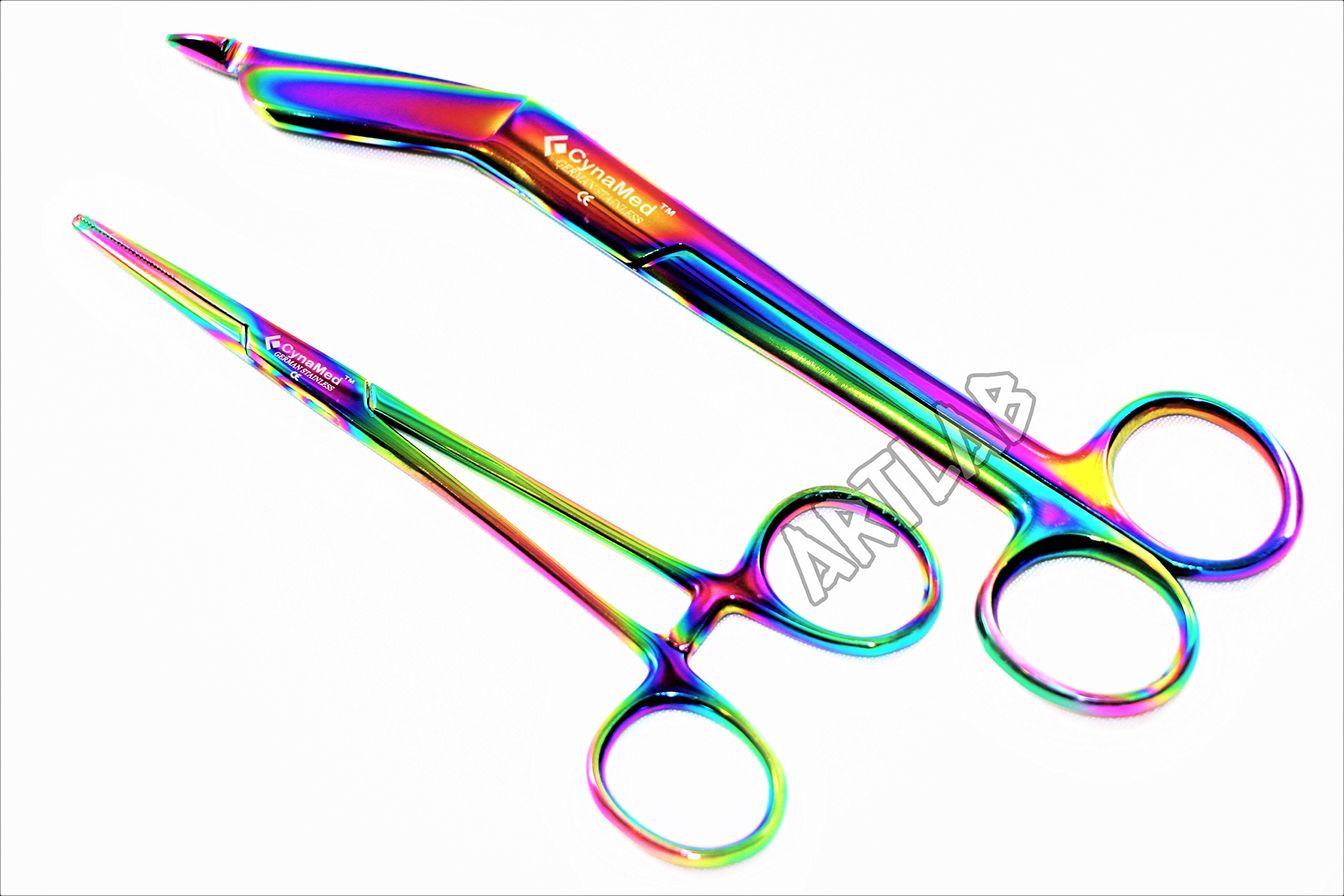 Cynamed Mayo Dissecting Scissors with Multicolor/Rainbow Titanium Coating - Long, Thick Precision Shears - Premium Quality Instrument (6.75 in, Straight Blades)