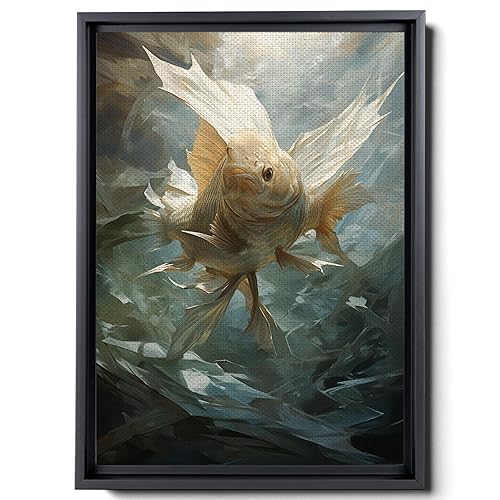 Nautical Print on Canvas for Wall Decor, Ocean Fish Manta Ray Canvas Wall Art, Beach Print for Wall Hang, Turquoise Coastal Pictures Wall Decor,