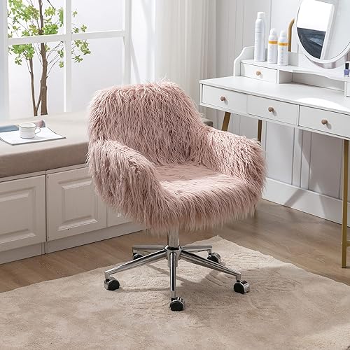 Miniatura 2 de Silla de escritorio rosa de piel sintética para oficina altura ajustable moderna y bonita silla de escritorio silla de tocador para sala de