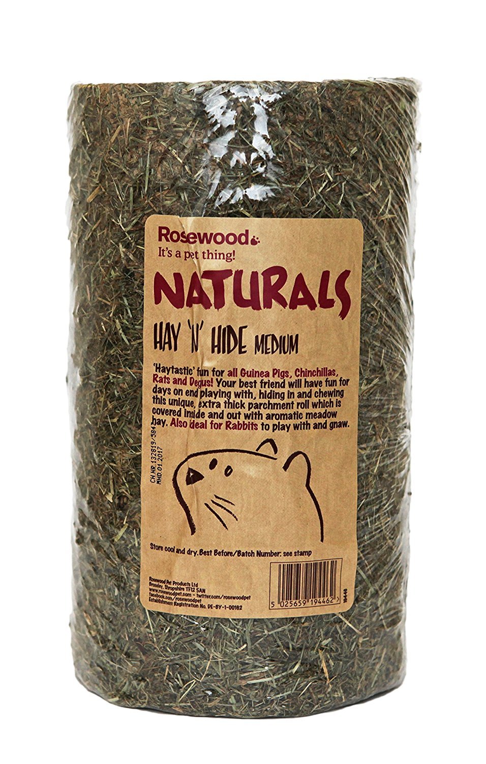 Rosewood Naturals Hay ‘n’ Hide Roll, Small Animal Edible Play Tunnel, Toy & Hay Hideout, for Guinea Pigs, Chinchillas, Degus and Rats, Medium