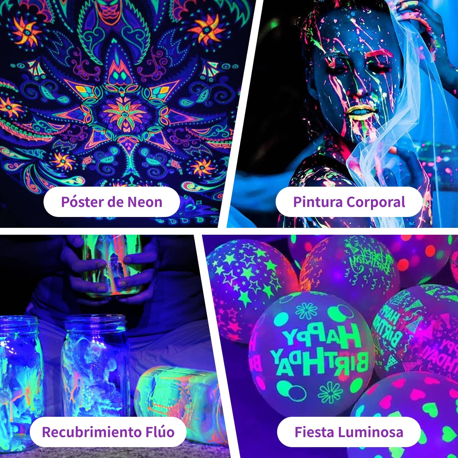 2x50W LED Luz Negra, Lampara UV 385nm con Interruptor & Soporte Ajustable de 180°, Impermeable IP66, Luz Ultravioleta para Fiestas o Decoración de Halloween