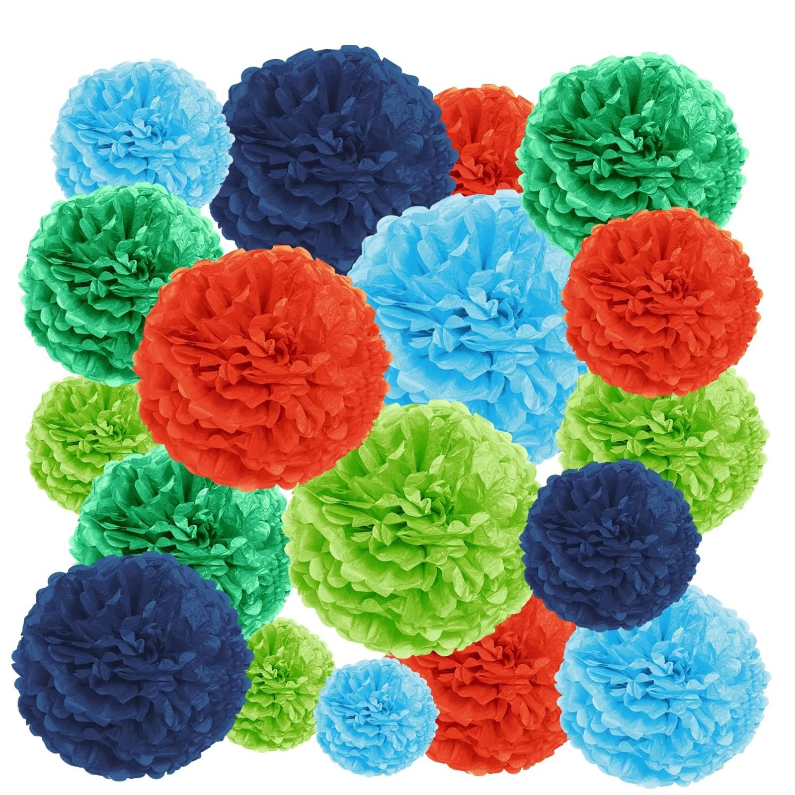 EPIQUEONE Tissue Paper Pom Poms Party Decoration Kit - 20-Piece 6/8/10/12/14-Inch Multi-Color Set - Easy DIY Decor for Bridal Shower, Birthday &amp; Baby Shower
