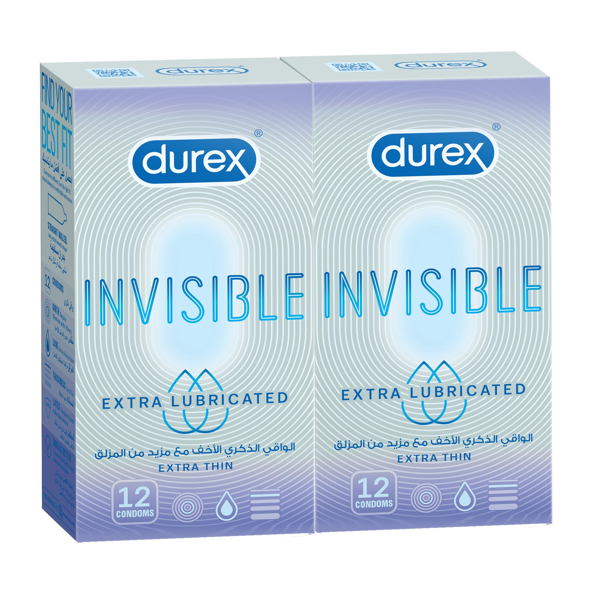 Durex Invisible Extra Thin Extra Lubricated Condoms for Men, 12 Count, Pack  of 2: Buy Online at Best Price in UAE