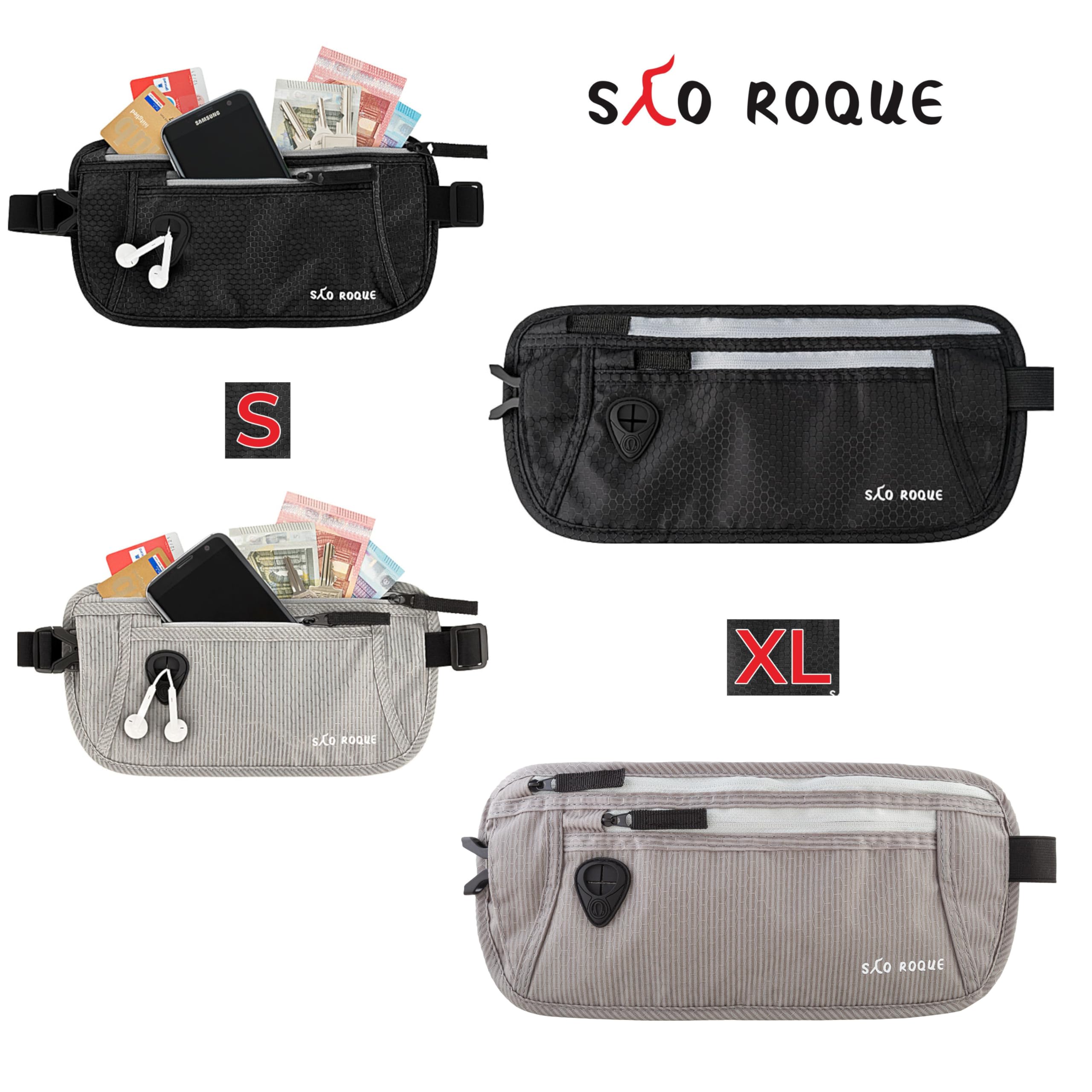 SAO ROQUE ® Bauchtasche Damen Herren, Reisepasshülle Gürteltasche Reise Gadgets mit RFID Blocker, Hüfttasche stylisch, Geldgürtel flach (Schwarz)