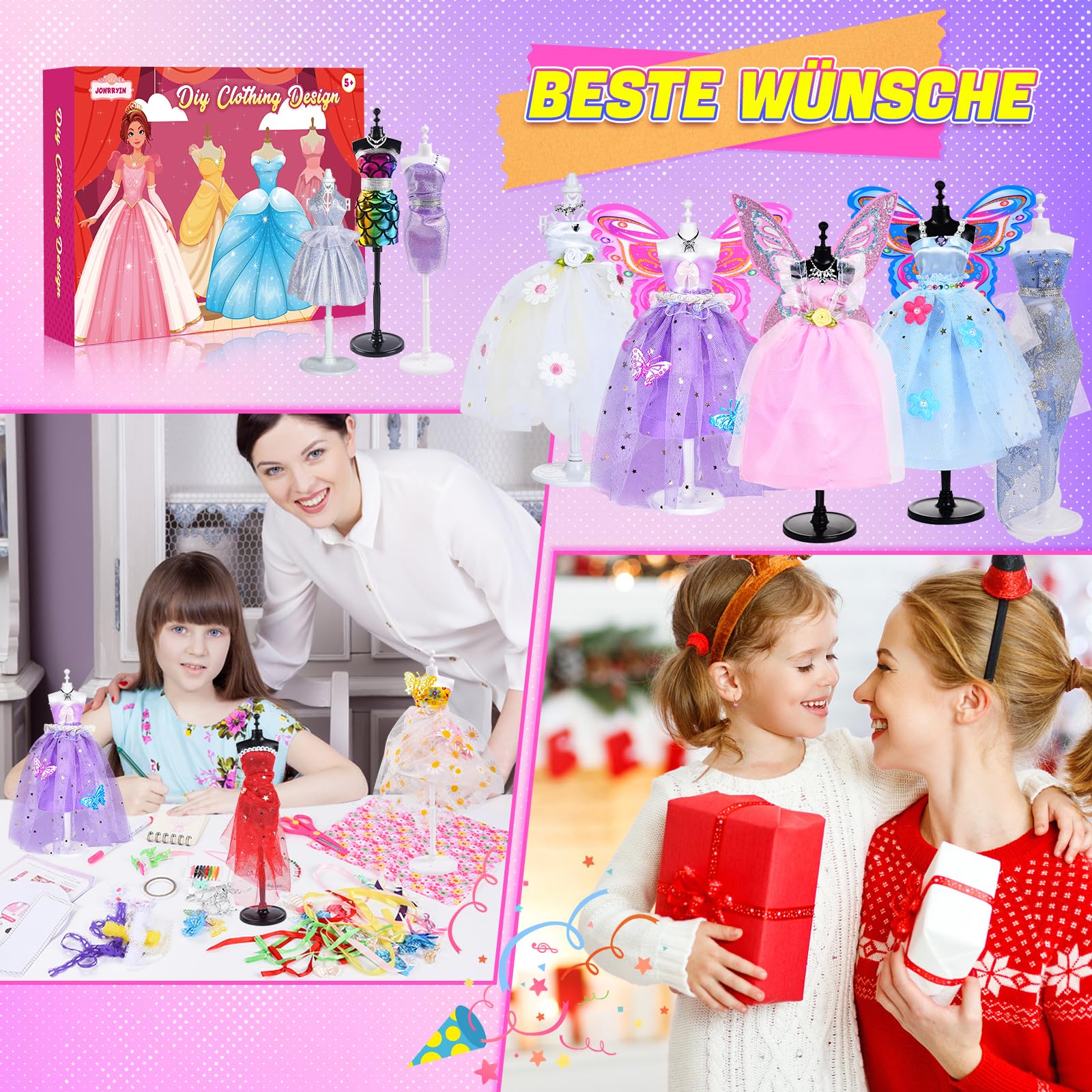 JONRRYIN Fashion Design Kit Création, 600+ Kit de Création de Mode, Création de Mode Couture Enfants, Kits de Loisirs Créatifs Activités Créatives Fille 8-12 Ans