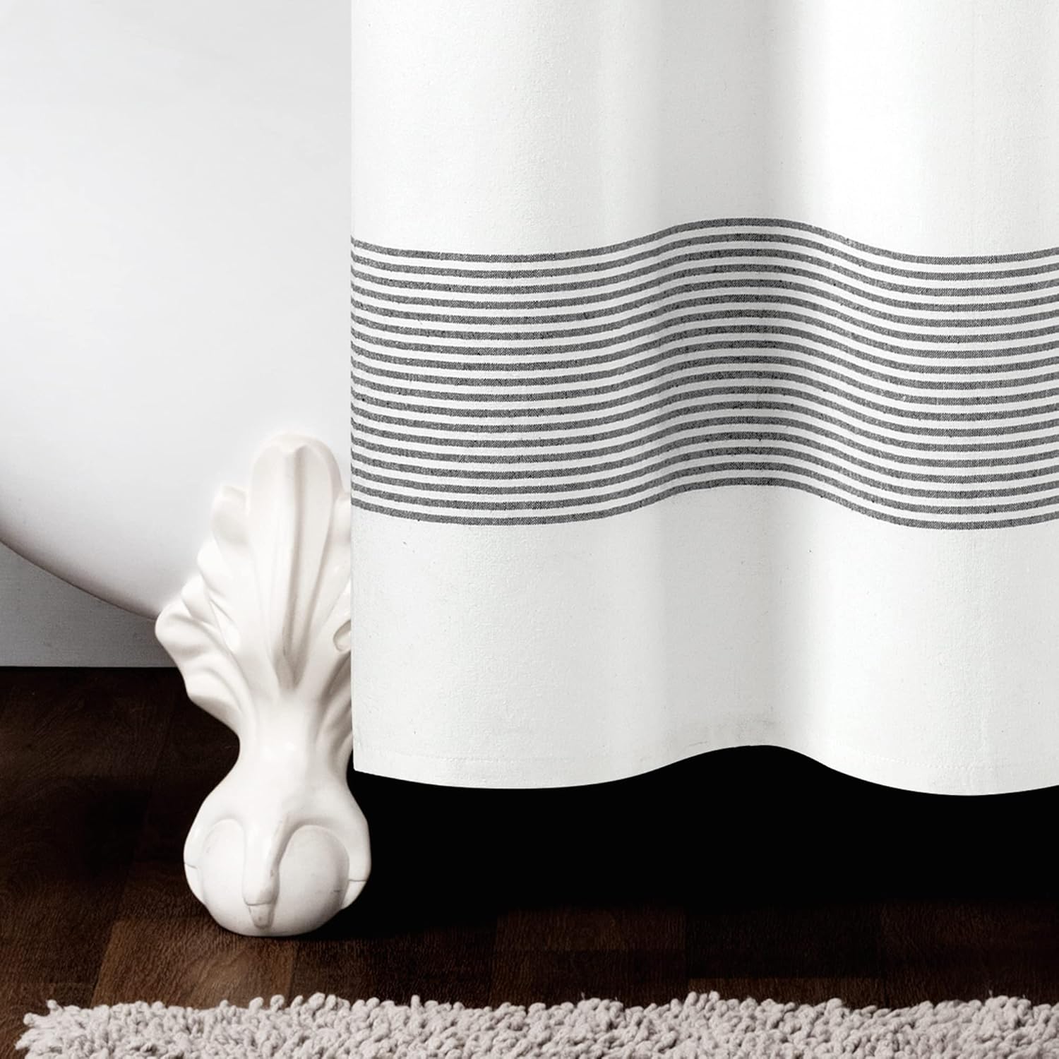 Lush Decor Boho Tassel Stripe Yarn Dyed Cotton Blend Shower Curtain Single 72" W x 72" L Black & White - Shower Curtains for Bathroom - Bathroom Curtain