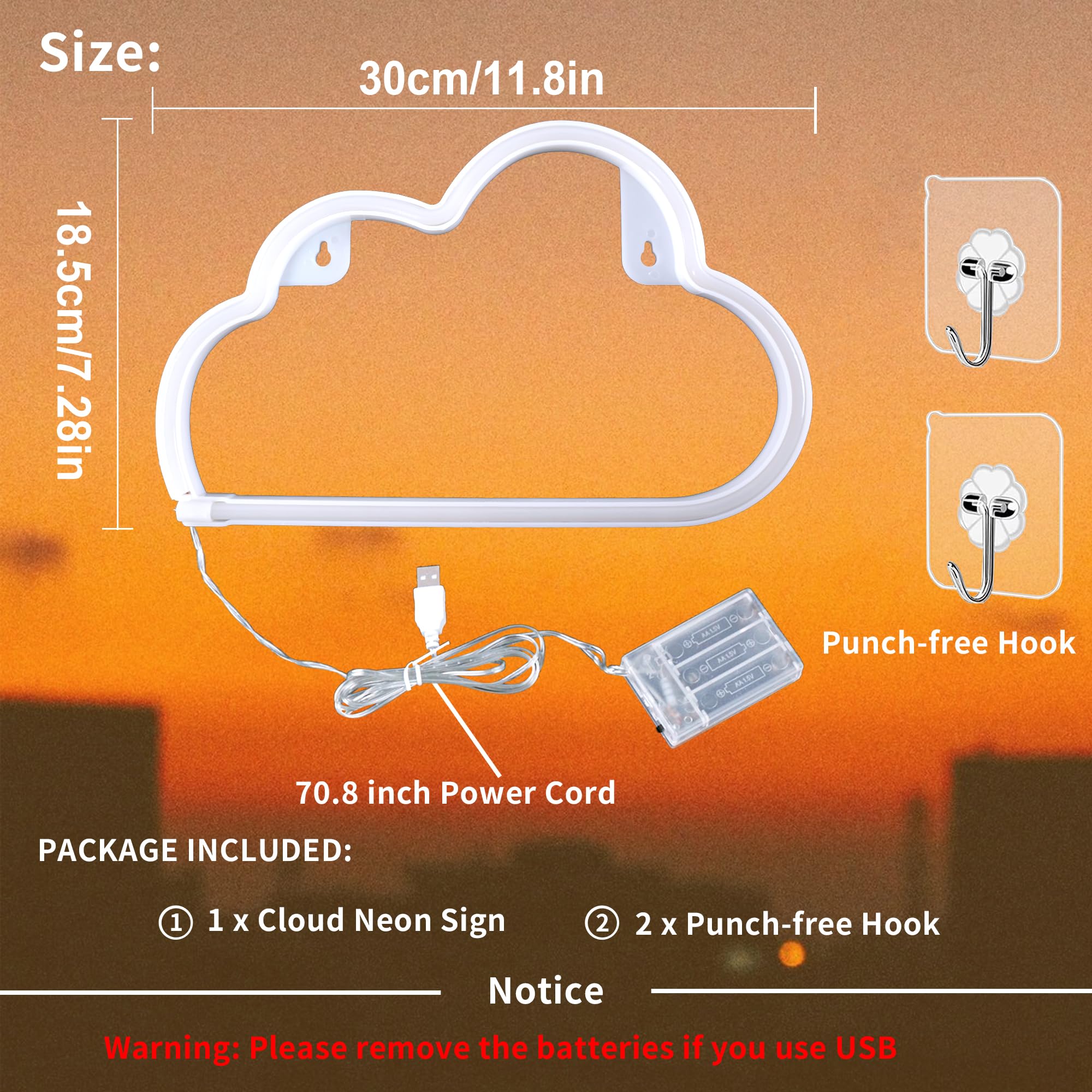 BringLuck2U Insegna al neon a LED, per decorazione da parete, per camera dei bambini, festa di compleanno, matrimonio, decorazione natalizia (bianco caldo)