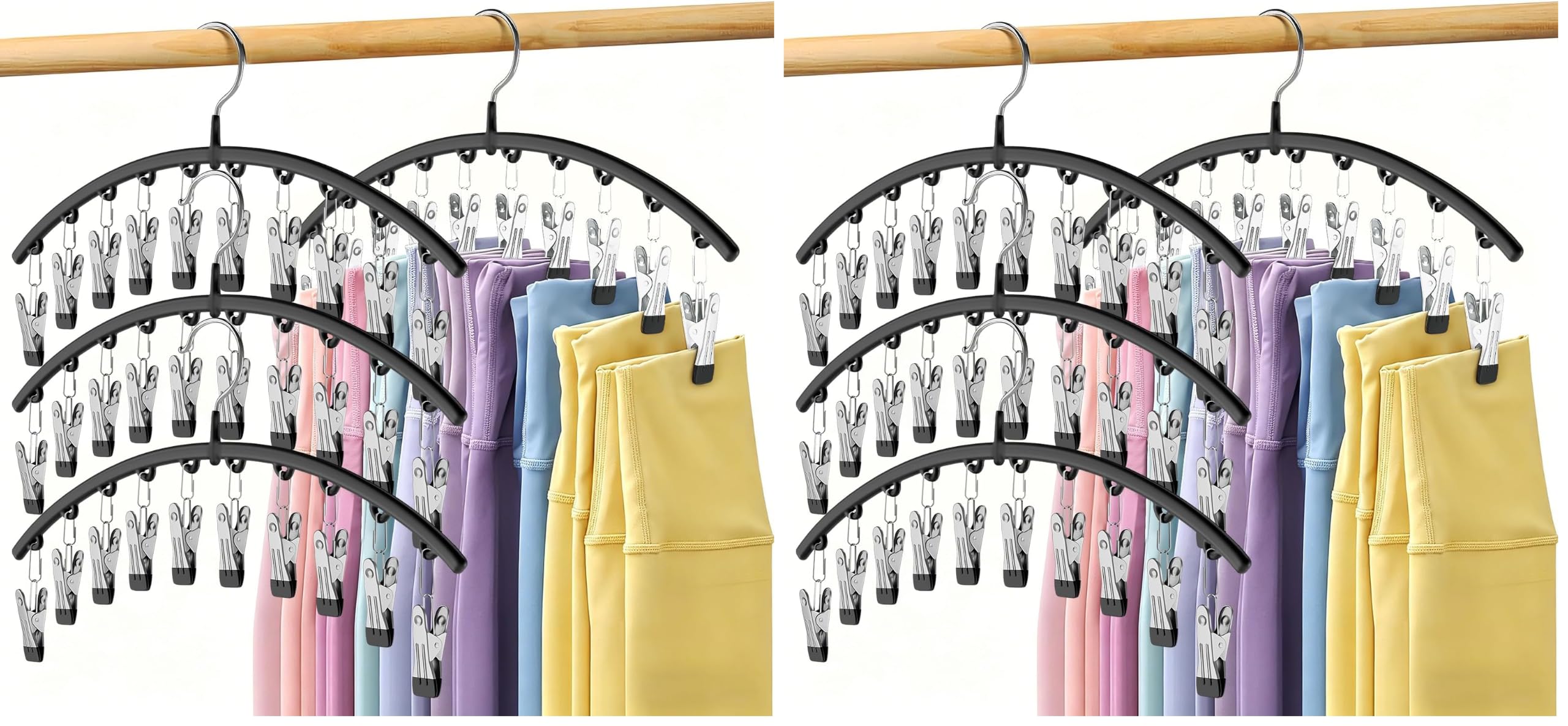 Legging Organizer for Closet, Metal Yoga Pants Hangers 8 Pack w/10 Clips Holds 40 Leggings, Space Saving Hanging Closet Organizer w/Rubber Coated Closet Organizers and Storage, Black
