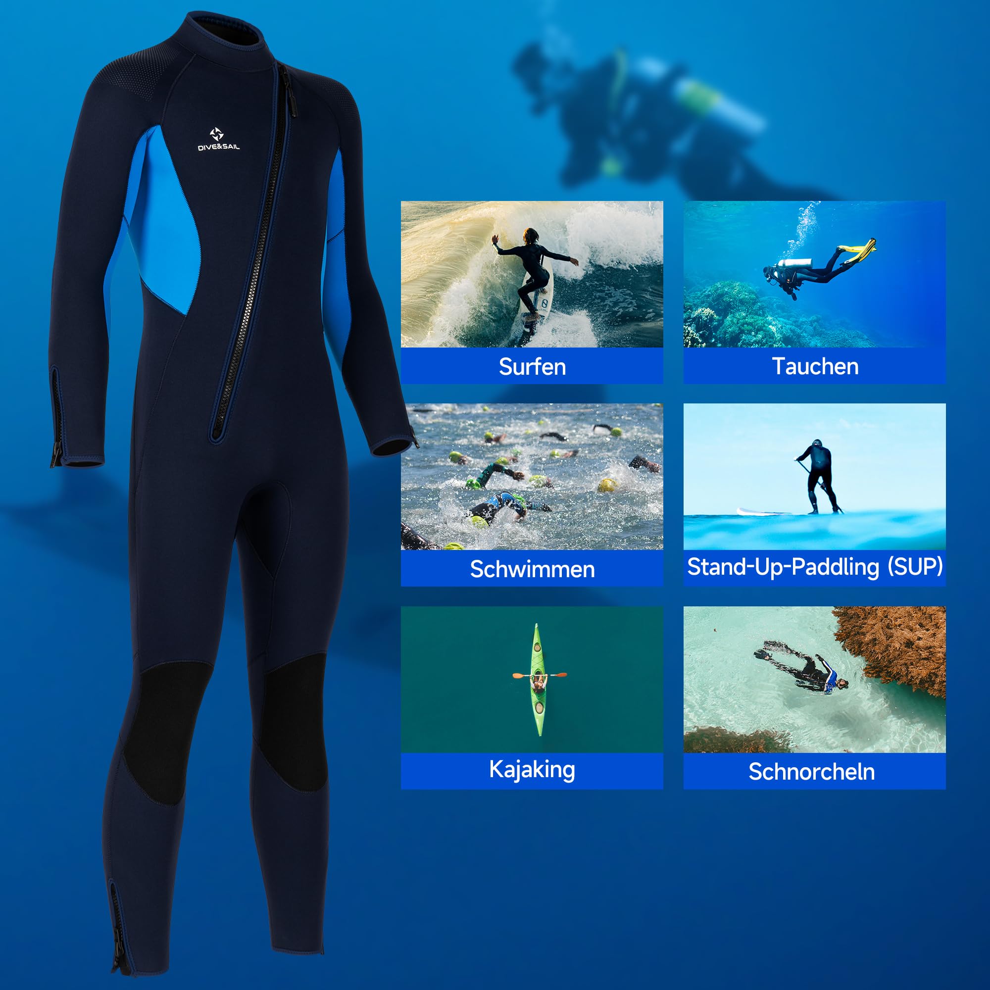 Combinaison en néoprène de 5 mm avec fermeture éclair avant pour homme et femme - Combinaison de plongée chaude et froide pour plongée, surf, plongée libre, sports nautiques