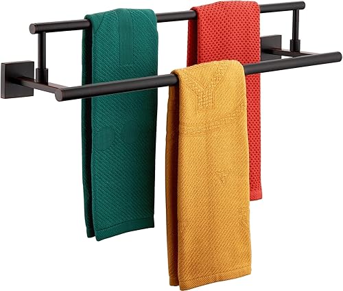 KOKOSIRI Toalleros de baño de 24 pulgadas, soporte para toallas de baño de bronce aceitado, estantes de acero inoxidable montado en la pared