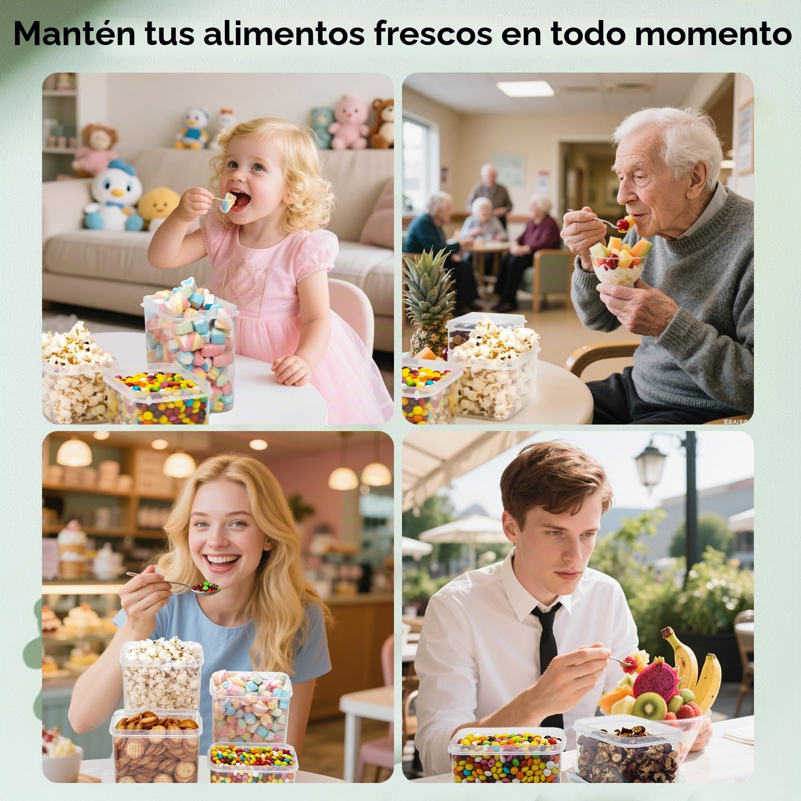 Recipientes Herméticos para Alimentos con Tapa – Juego de 16 Botes de Plástico Sin BPA para Conservación de Cereales, Harina y Comida – Organizador Cocina para Despensa y Cajones