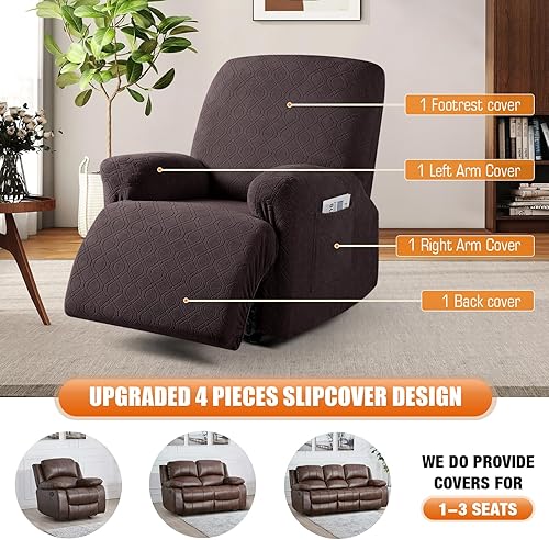 Vista 28 de VANSOFY Funda para silla reclinable, 3 piezas, fundas elásticas para silla reclinable, funda suave para silla reclinable, protector de muebles