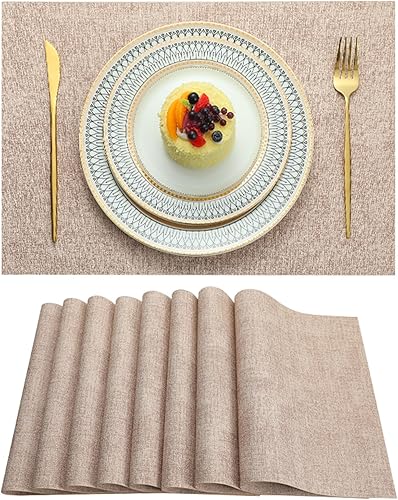 Miniatura 7 de Juego de 4 manteles individuales lavables, resistentes al calor, de PVC tejido, azul, para mesa de comedor, 4 piezas