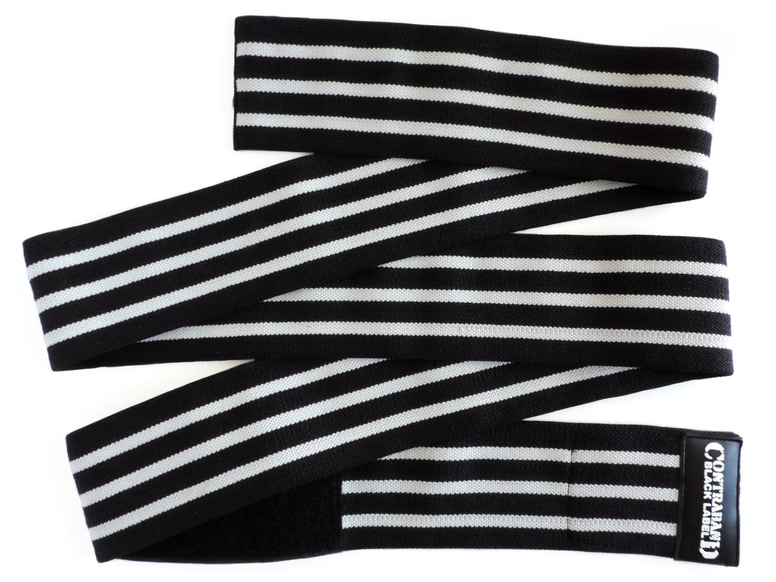 Contraband Black Label 1050 Knee Wraps with 3in EZ-Wrap Hook & Loop for Bodybuilding, Powerlifting, and Strongman (2 Meter Standard Length, 3-Stripe Medium (Black/RED))