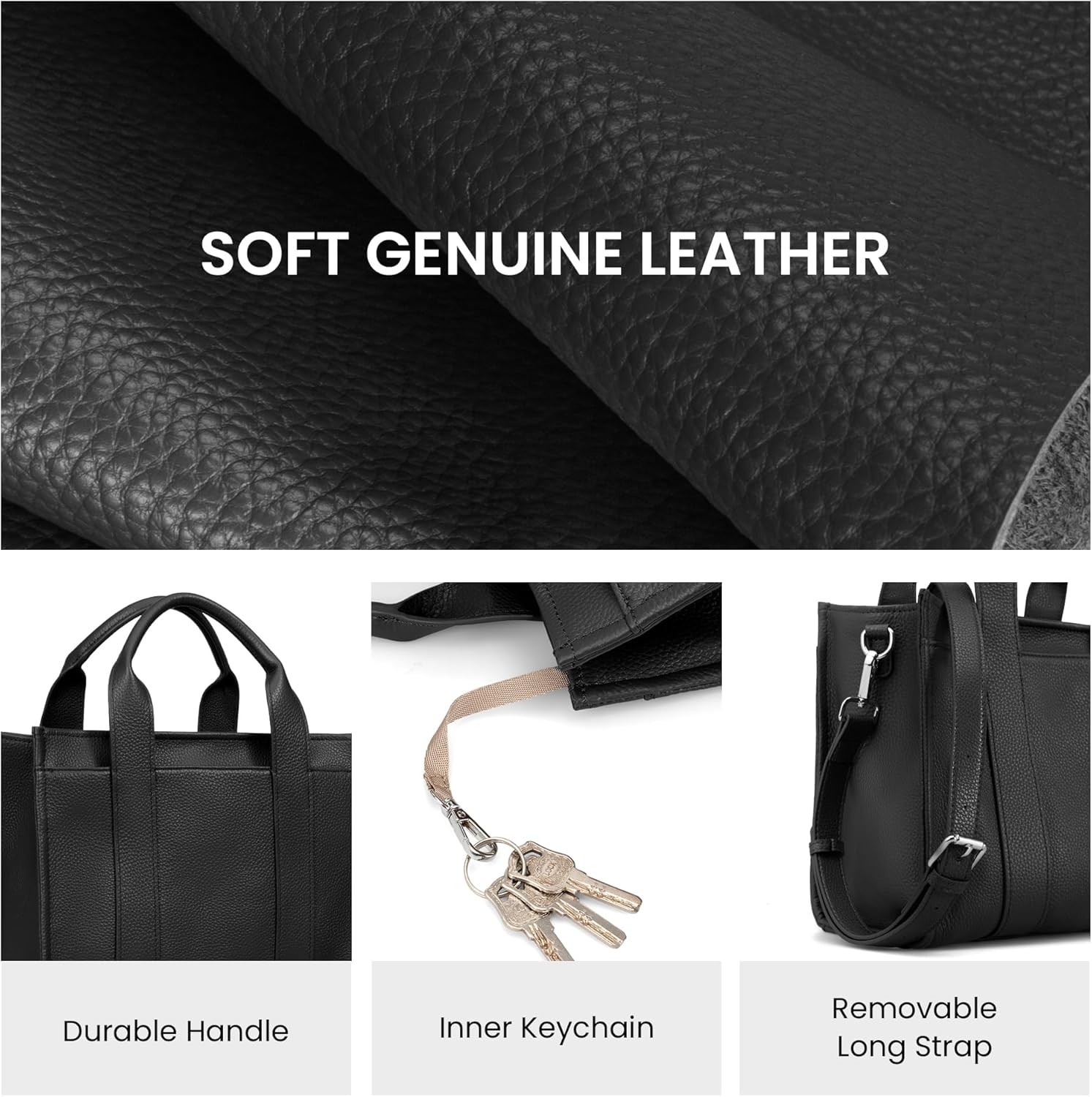 befen Genuine Leather Small Tote Bag for Women, Women's Triple Pocket Designer Satchel Crossbody Handbag with RFID Card Slots - Image 3