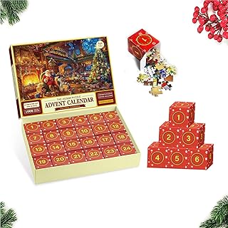 Advent Calendar 2023 Christmas Jigsaw Puzzles 1000pcs Advent Calendar Jigsaw Puzzles 24 Days Christmas Countdown Calendar Jigsaw Advent Calendar Xmas Holiday New Year Gifts for Adults Teens (A)