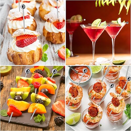 Miniatura 6 de PECULA 30 palillos de cóctel, brochetas de aperitivo de acero inoxidable, pinchos de cóctel lavables y reutilizables, palillos de dientes para