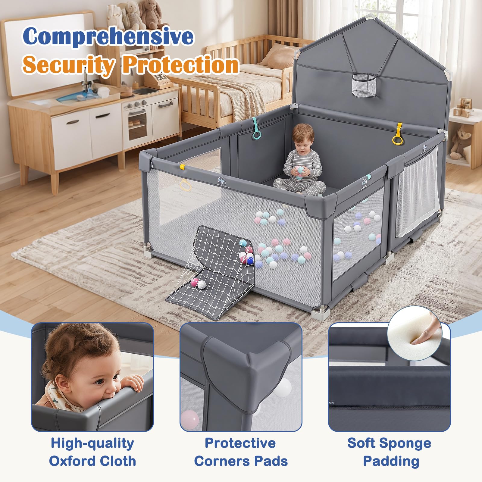 FANTASK Parque infantil plegable con bolsa de transporte (185 x 150 cm
