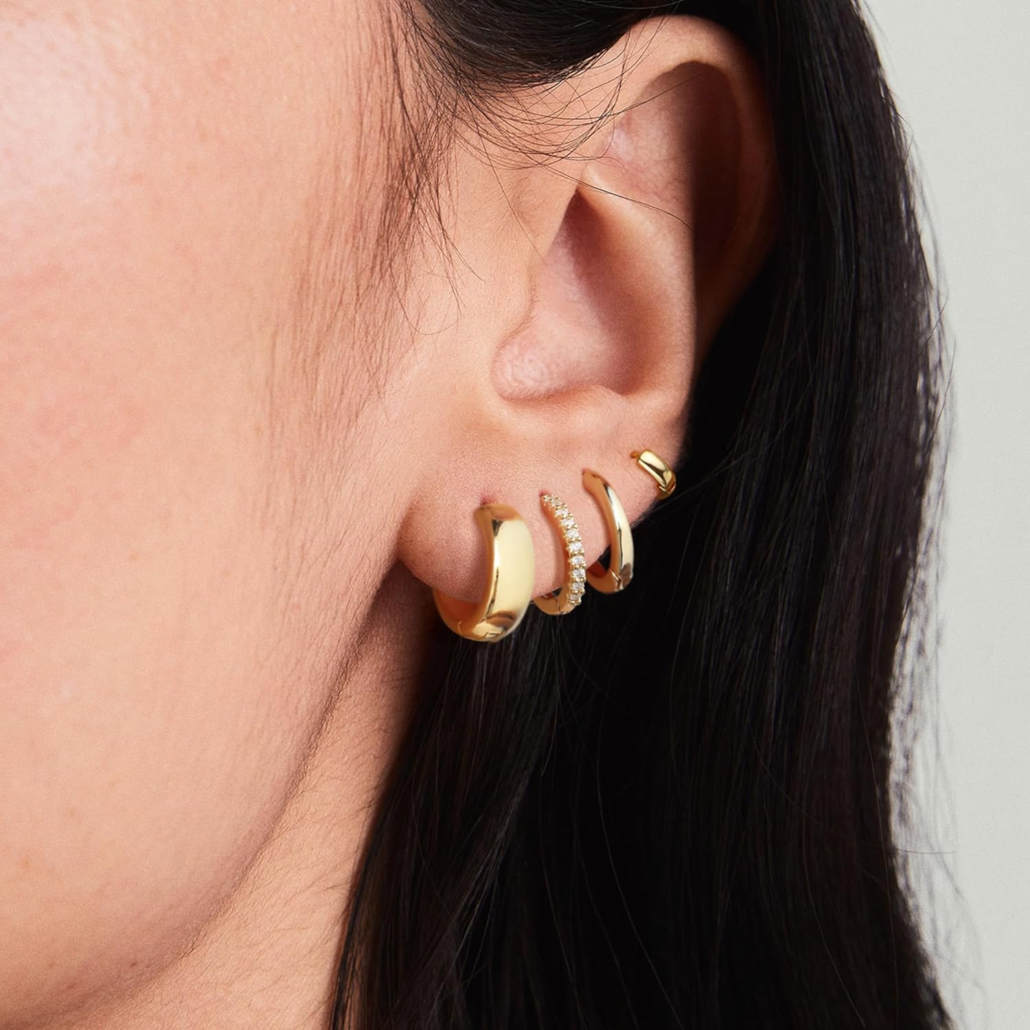 Risamil 14K Gold Plated Hoop Earrings for Women, Earrings for Women Trendy Hypoallergenic Cubic Zirconia Stud Earrings Dainty Small Hoops Chunky Huggie Earrings Set for Women Jewelry Gifts - Image 4