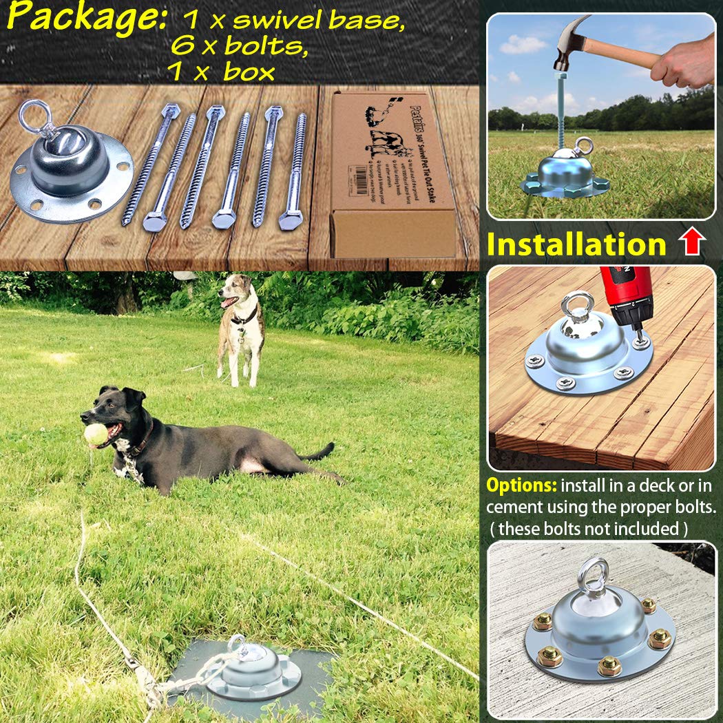 Um 360 ° drehbares Kabel und Pfahl für Hunde, 15 m lange Hundeleine und Pfahl, rostfrei, für kleine, mittelgroße und große Hunde – Petfect für Gras, Hof, Camping, Outdoor
