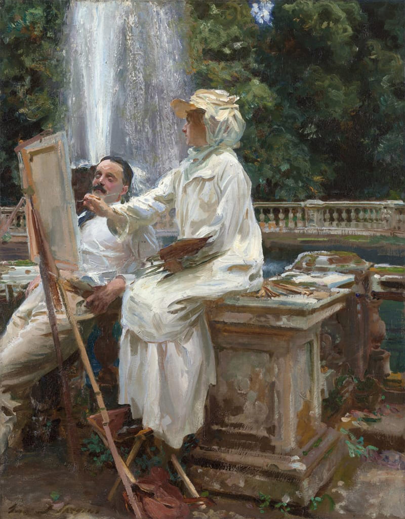 SERENDIPITP Abstract Painting Mural Print Picture Wall Decor Painting the Fountain Villa Torlonia Frascati Italy by John Singer Sargent Vintage Wall Artwork for Home Decor 60x90cm