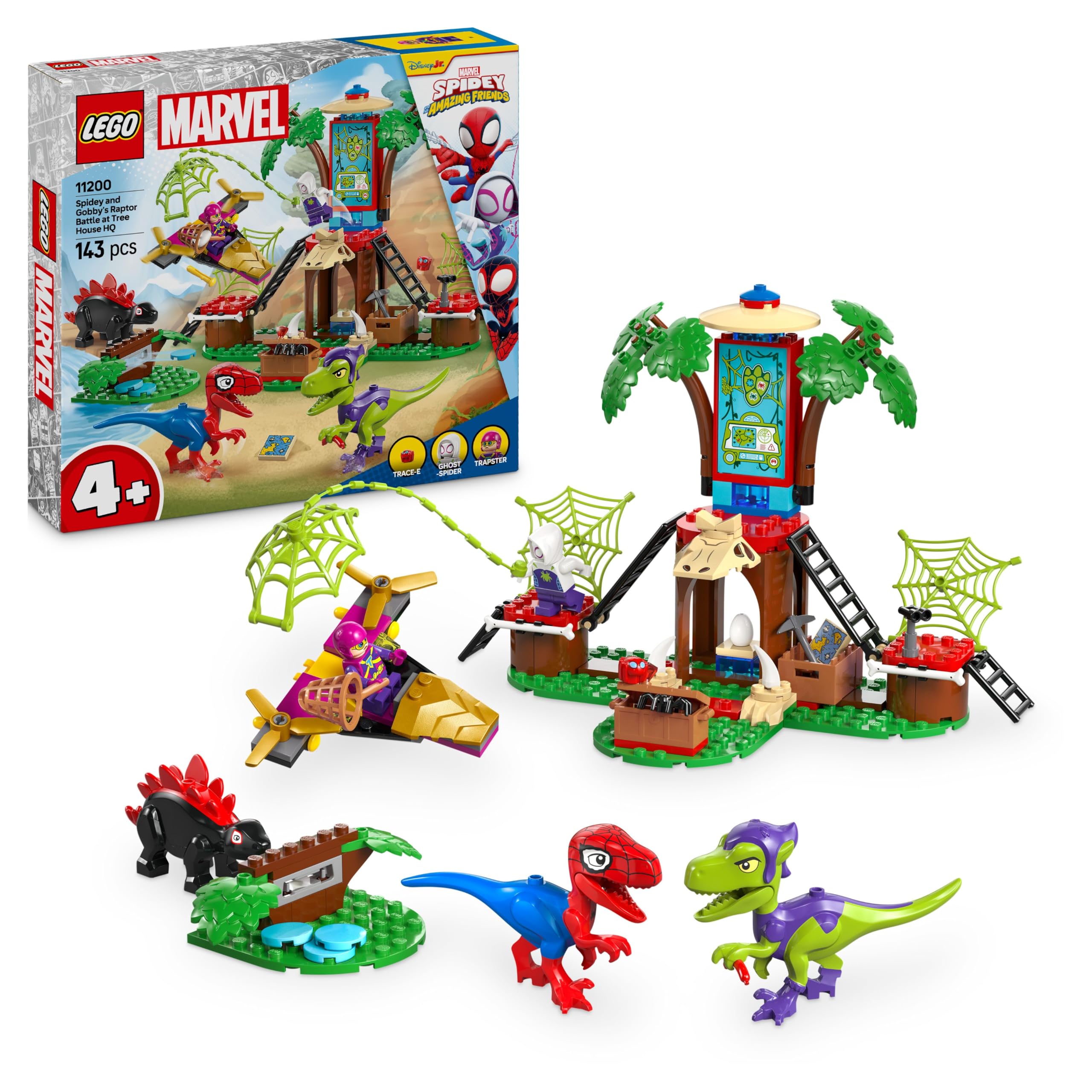 LEGO Marvel Showdown am Baumhaus: Spidey-Rex vs. Gobby-Raptor, BAU- und Spielset mit Dinos, Geschenk mit Spielzeugdinos für Jungen und Mädchen ab 4 Jahren, Spidey und Seine Super-Freunde 11200