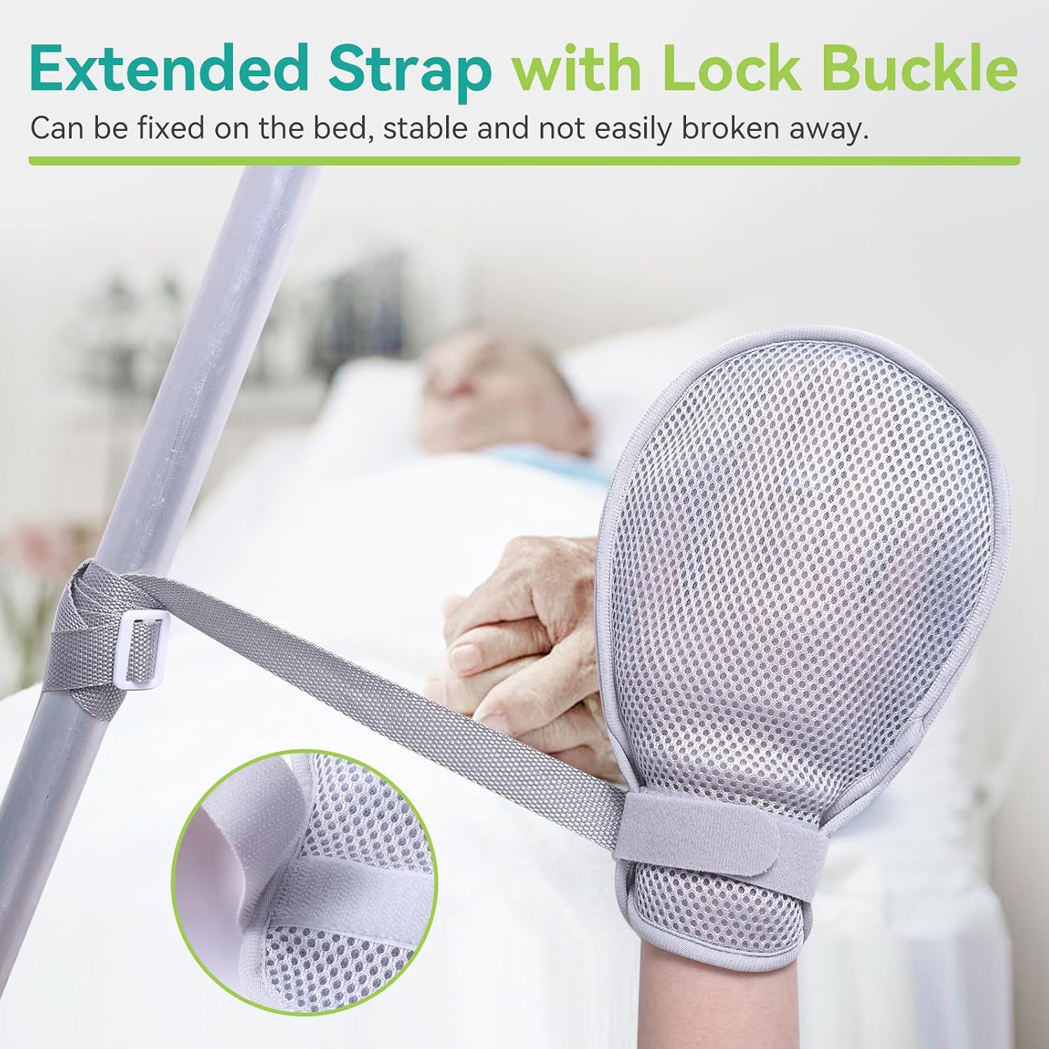 lefeke Medical Restraint Gloves-2Pcs, Hand Protective Gloves for Dementia Patients, Elderly, Autistic Child, Bed Restraints Mitts, Movement Limited Ties for Hands (Upgrade Double-Sided Hook&Loop)