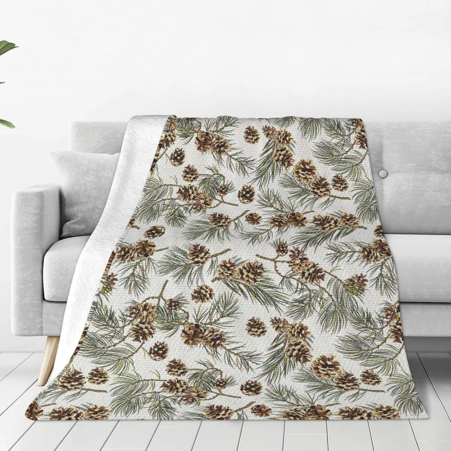 EVANEM Throw Blanket 80"X60" Lightweight Vintage Pine Cones