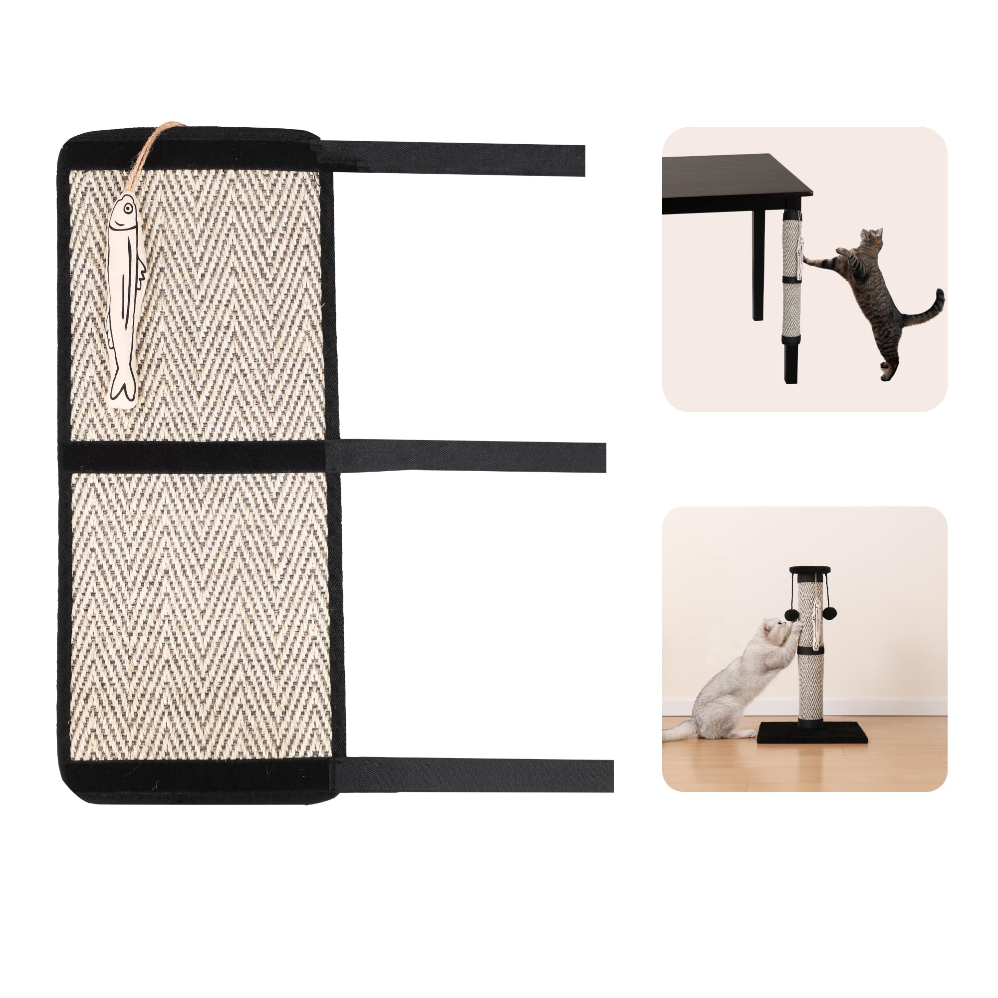 Furrther Boho Sisal Cat Scratcher Mat with Hook and Loop Strips (Scratch Protector for Carpet, Sofa, Wall and Furniture), Durable and