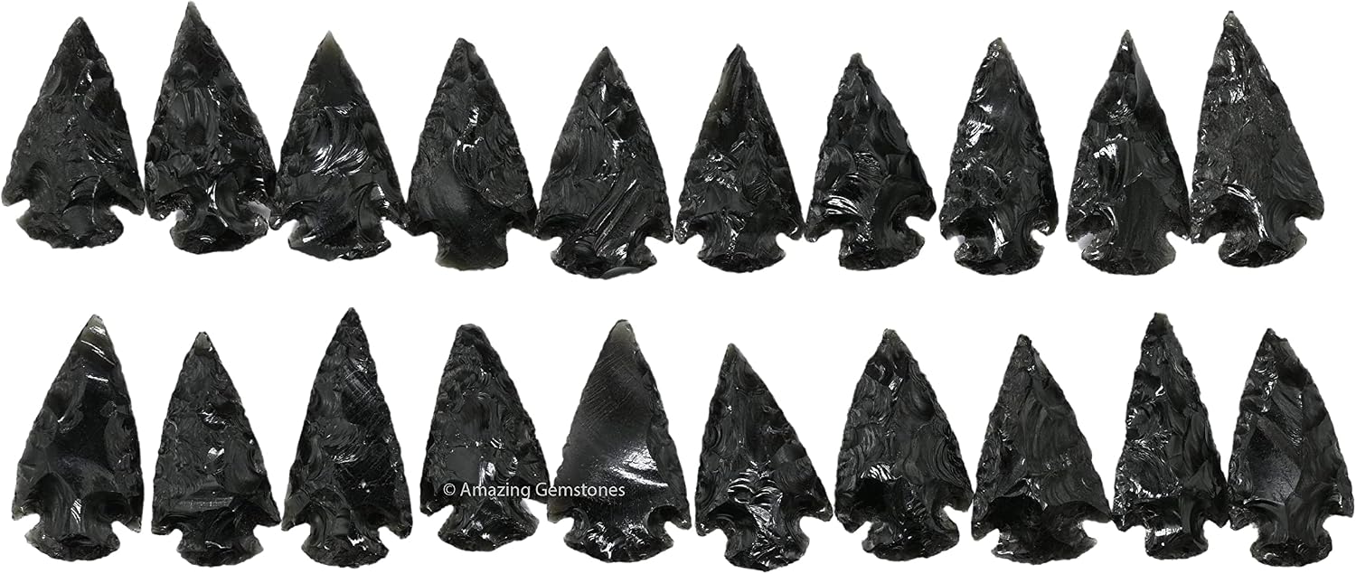 Amazing Gemstone 20 Pieces Black Obsidian Arrowhead, Crystal and Healing Stone Flint Rock Arrow Head - 1 to 1.5 Inch Arrowheads for DIY Project Craft Point Jewelry Making
