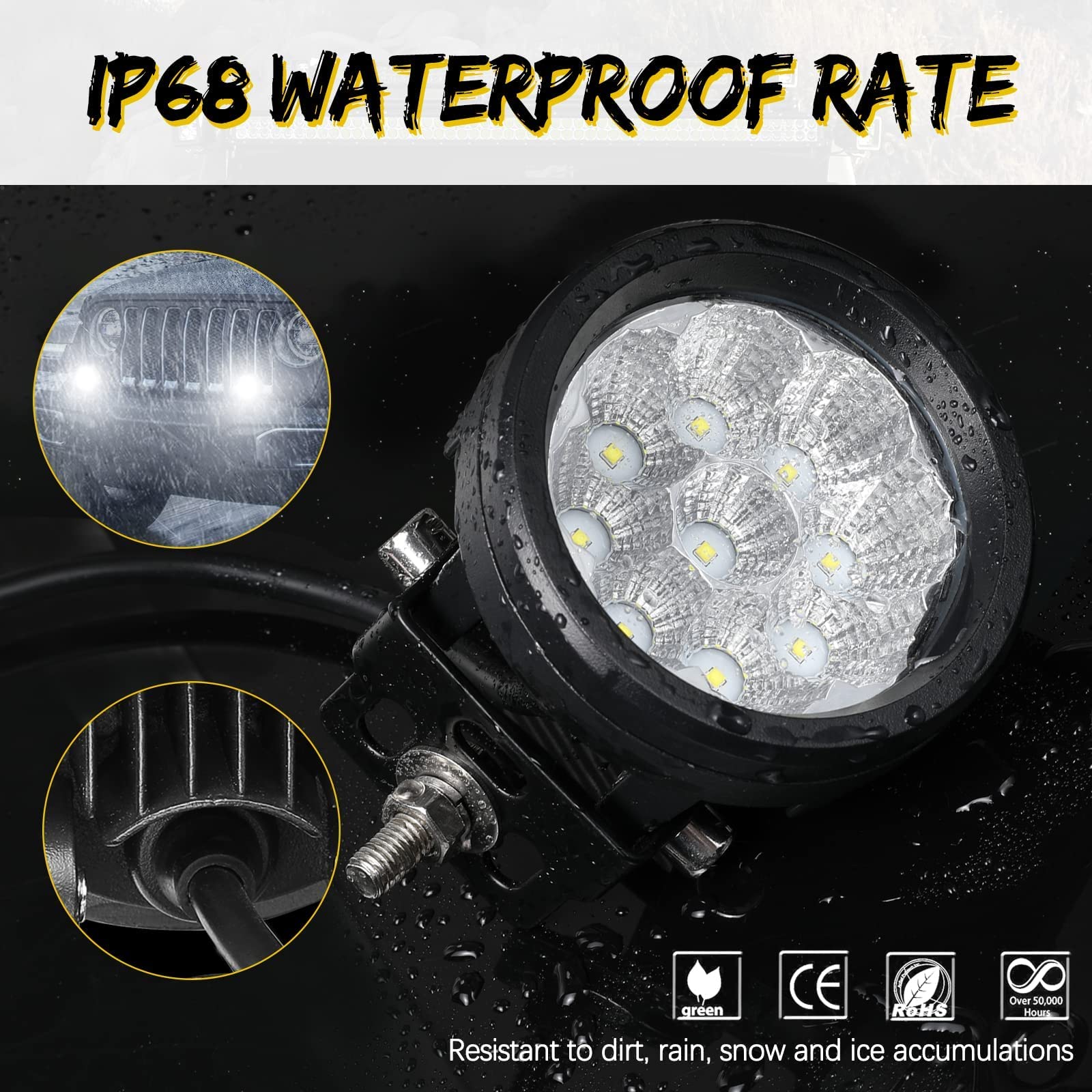 2Pcs 4 Inch Round LED Pods Work Light For Off Road Trucks 4WD SUV Boat