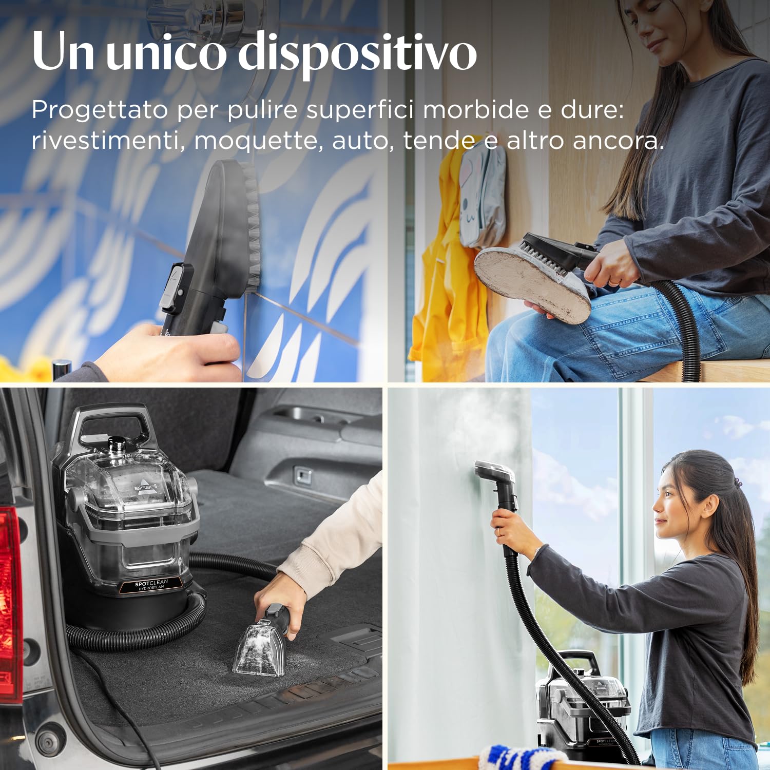 BISSELL SpotClean HydroSteam, Lavatappeti, Pulitore a Vapore con Tecnologia HydroSteam, Lava Tappezzeria per Tappeti, Auto, Divani, Moquette, Materassi e Altro, Potente Motore da 1000W, 3689N